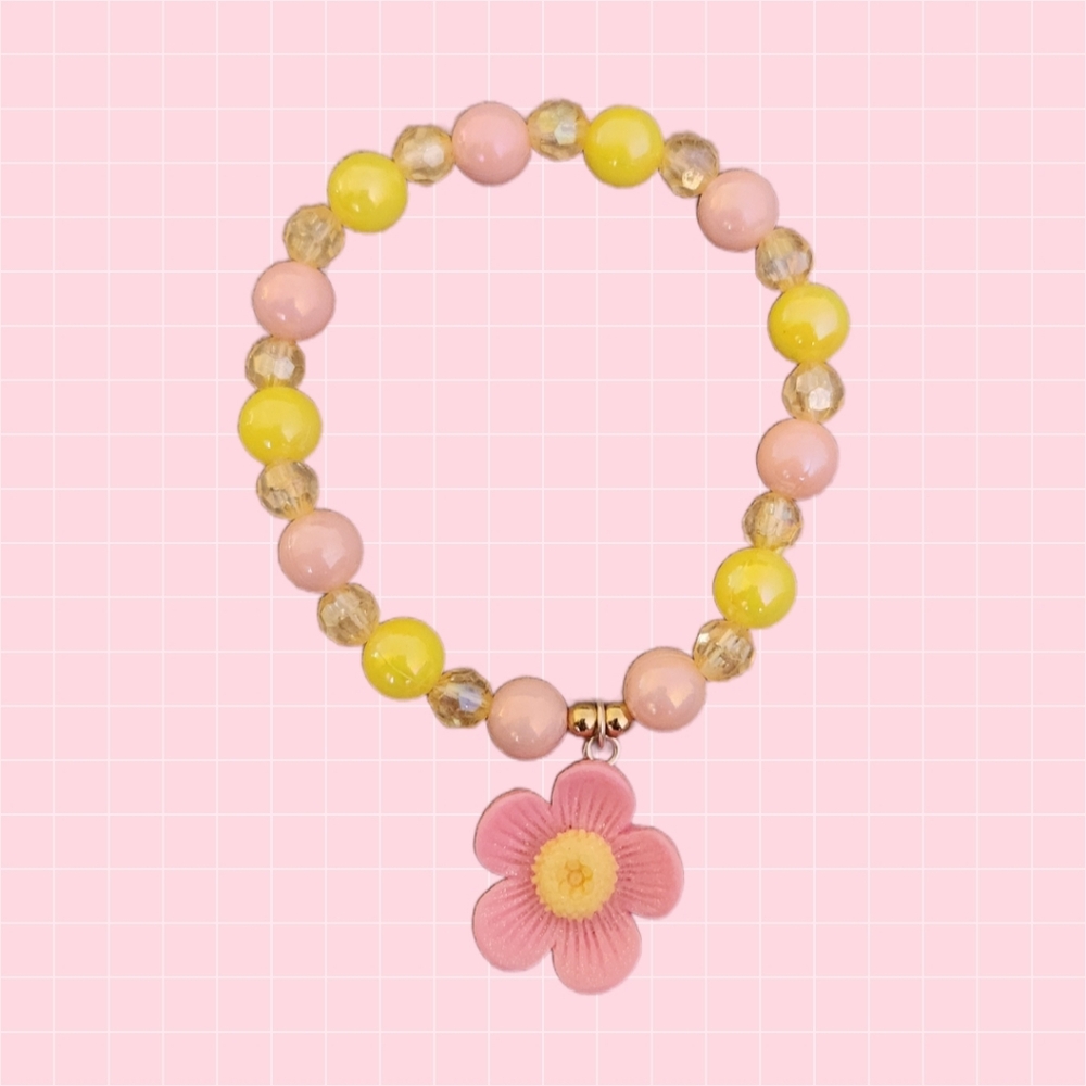 Pink Flower Beaded Bracelet
